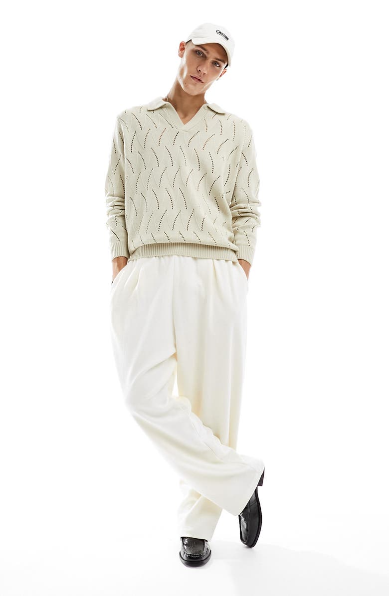 ASOS DESIGN Oversize Pointelle Polo Sweater, Alternate, color,