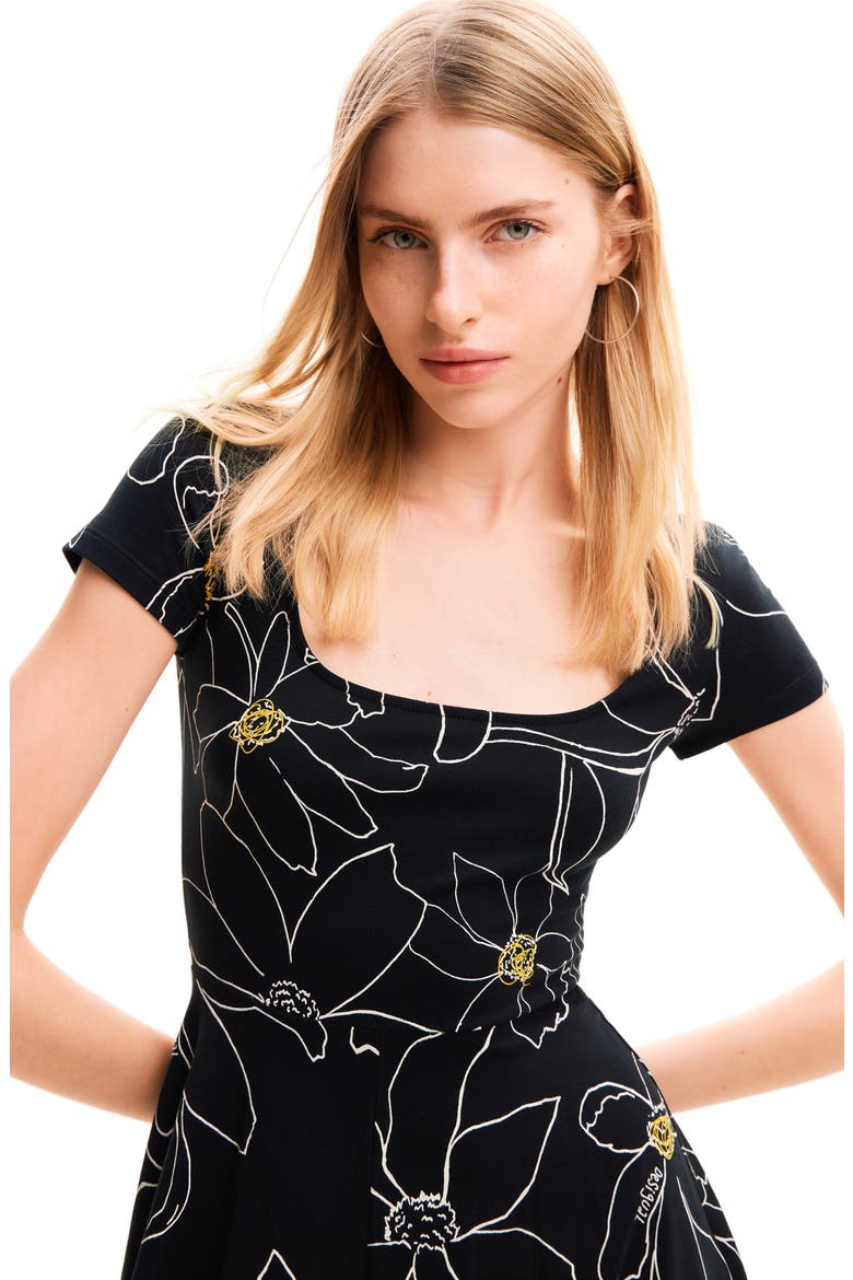 Arty Floral Dress, Alternate, color, BLACK