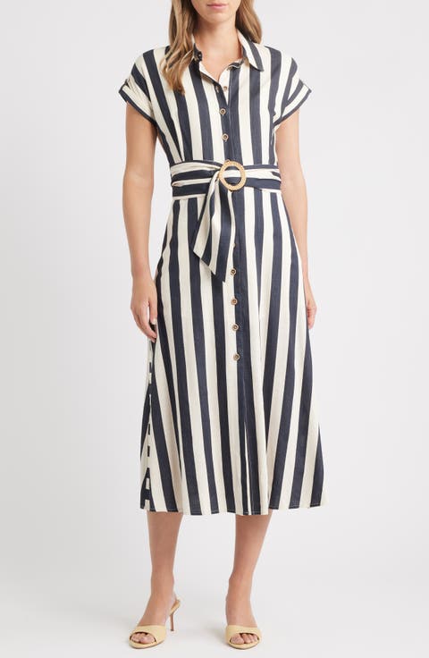 Stripe Belted Midi Shirtdress