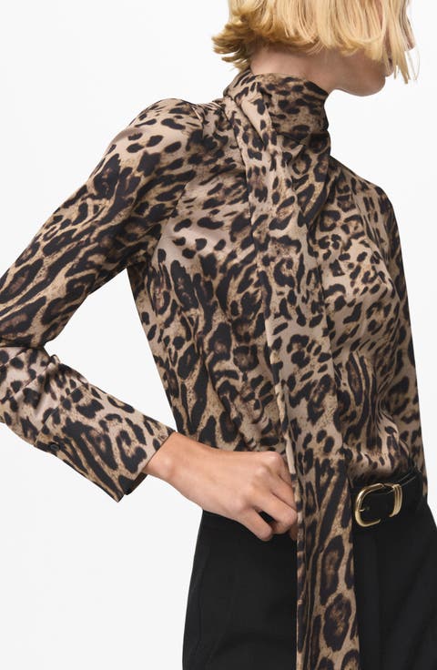 Animal Print Scarf Neck Top