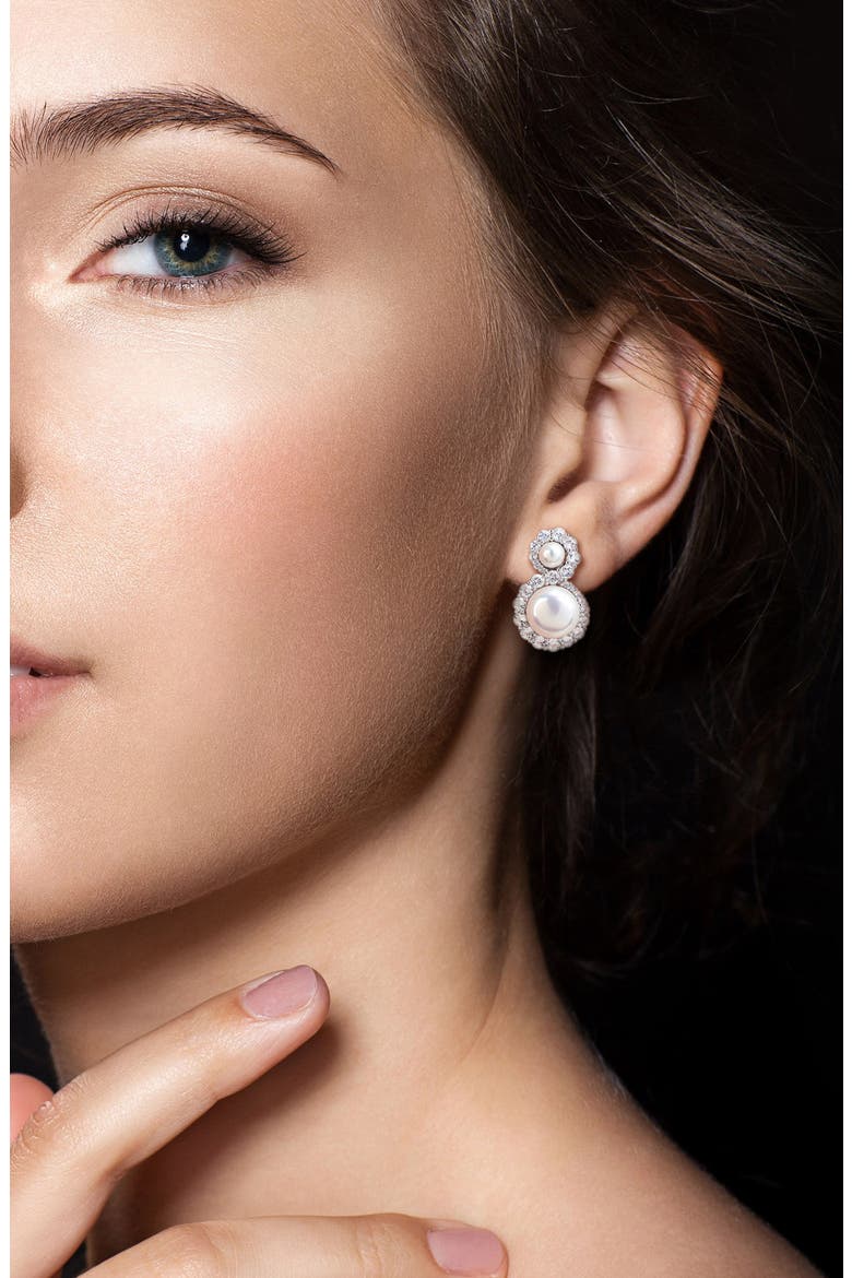 4-8.5mm Cultured Freshwater Pearl & White Topaz Stud Earrings, Alternate, color, WHITE