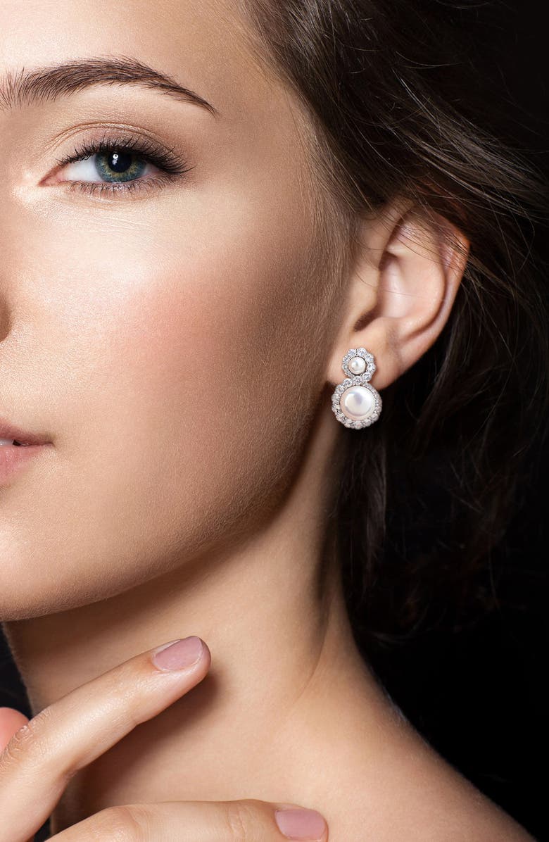 DELMAR 4-8.5mm Cultured Freshwater Pearl & White Topaz Stud Earrings, Alternate, color, White