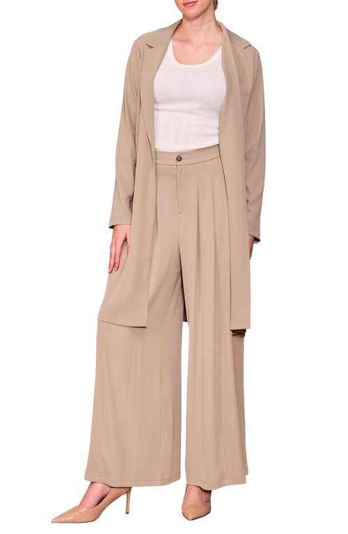 Melloday Long Crepe Blazer In Brown