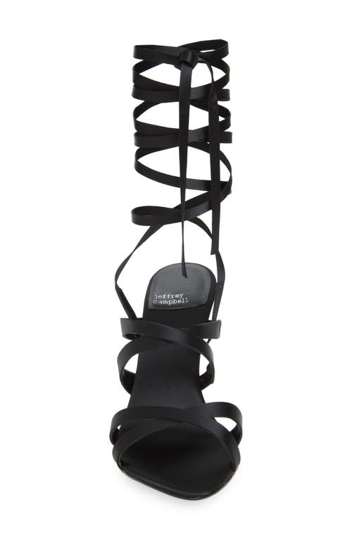 Jeffrey Campbell Obsessed Ankle Wrap Sandal In Black Satin
