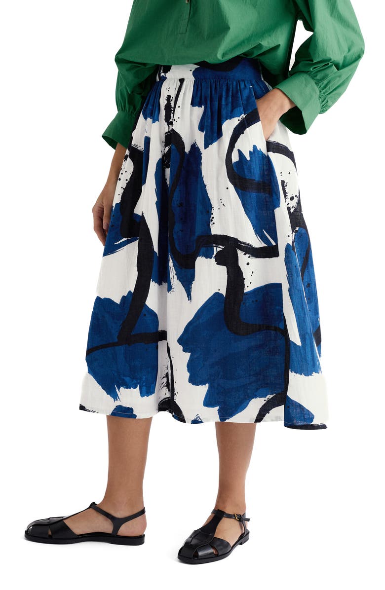 Seasalt Cornwall Mevagissey Organic Cotton Midi Skirt, Main, color, Paint Canvas Dark Voyage