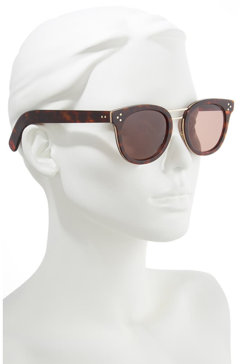 52mm Round Sunglasses, Alternate, color, DARK TURTLE/ GOLD METAL