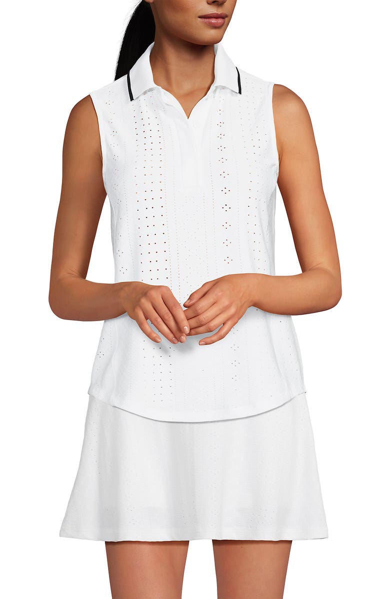 Lands' End Sleeveless Eyelet Active Polo Top, Main, color, 