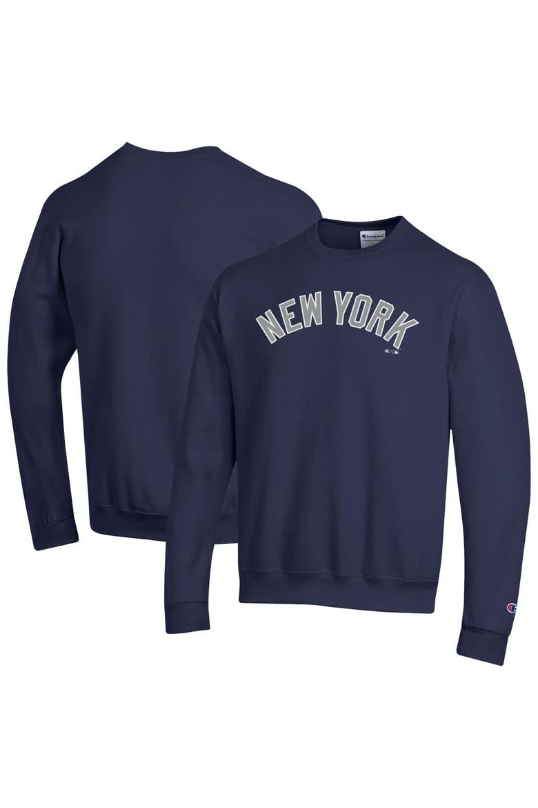 Men's Champion Navy New York Yankees Powerblend Wordmark Sweatshirt, Main, color, Navy