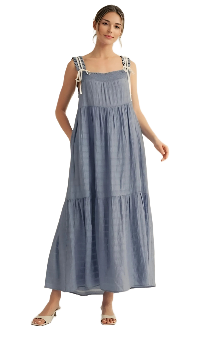 Knit and Lounge Smocked Tie Strap Maxi Dress, Main, color, Light Blue