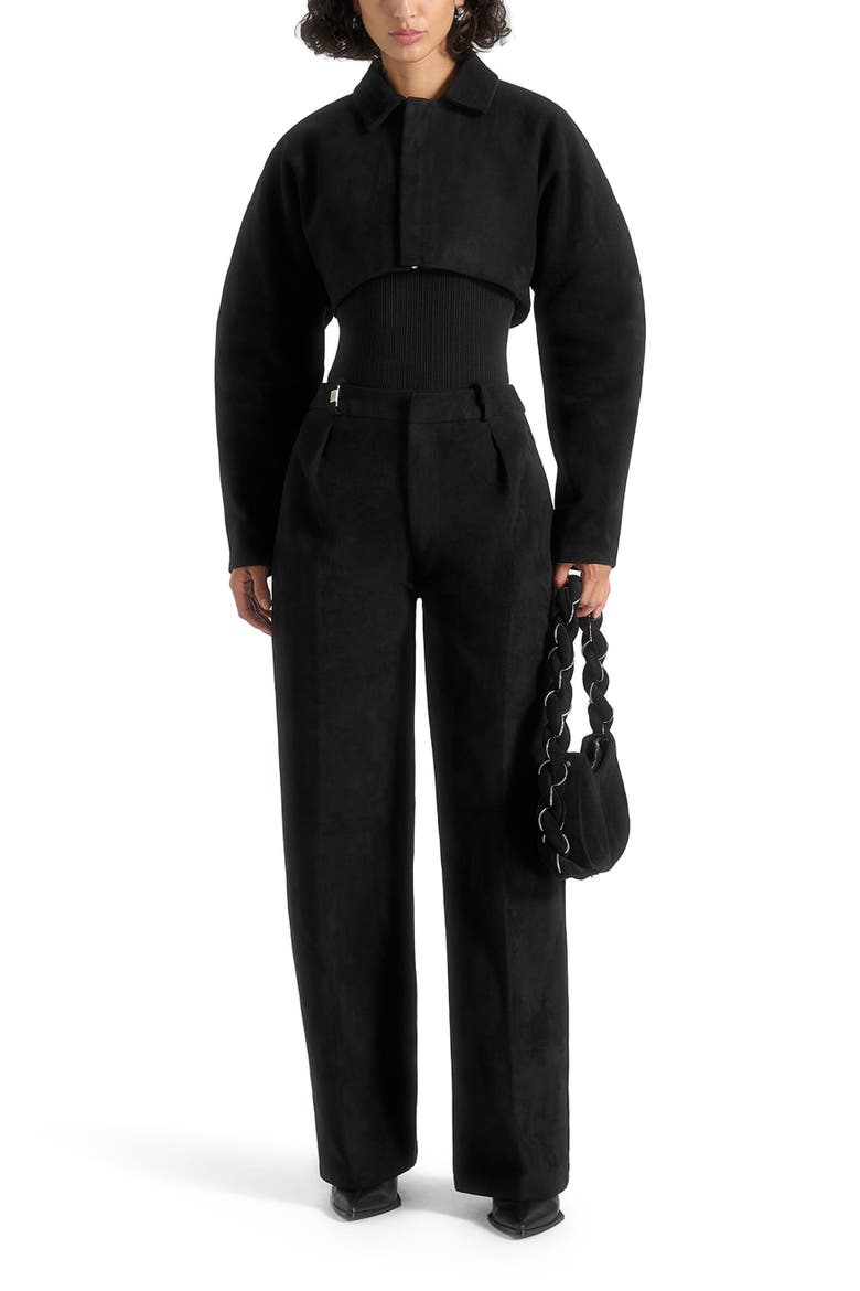 Solene Suede Wide Leg Pleated Trousers, Alternate, color, Black