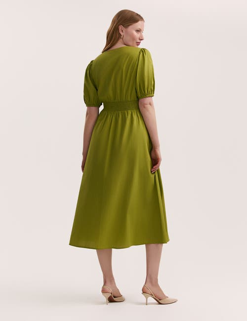 Finery London Addison Cotton Midi Tea Dress In Green