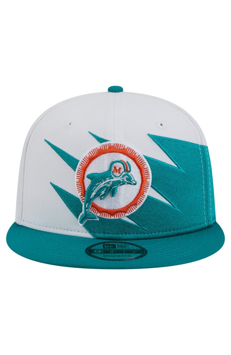 New Era Men's New Era Aqua Miami Dolphins Throwback Jagged 9FiFTY Snapback Hat, Alternate, color, 