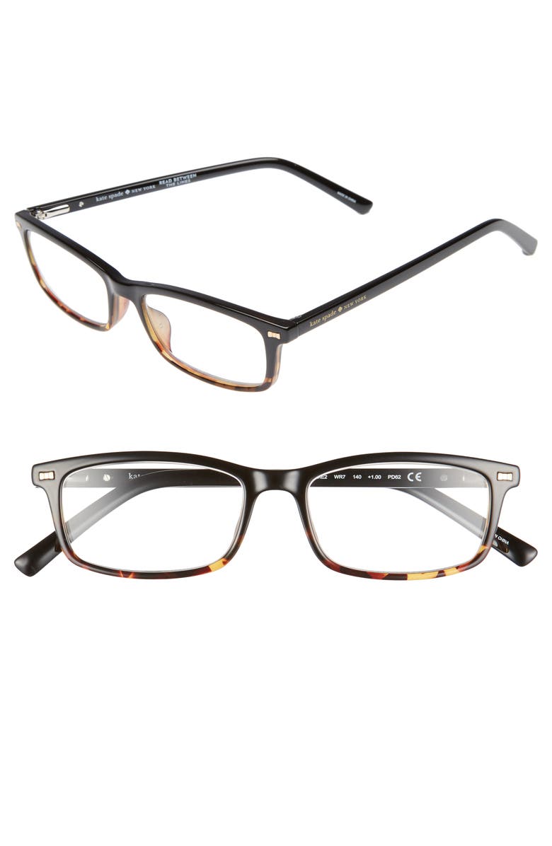 Kate Spade New York jodie 50mm rectangular reading glasses, Main, color, Black Havana