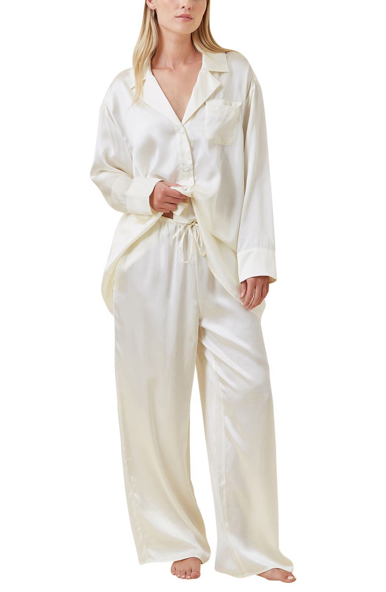 Papinelle Audrey Mulberry Silk Wide Leg Drawstring Pants, Alternate, color, White