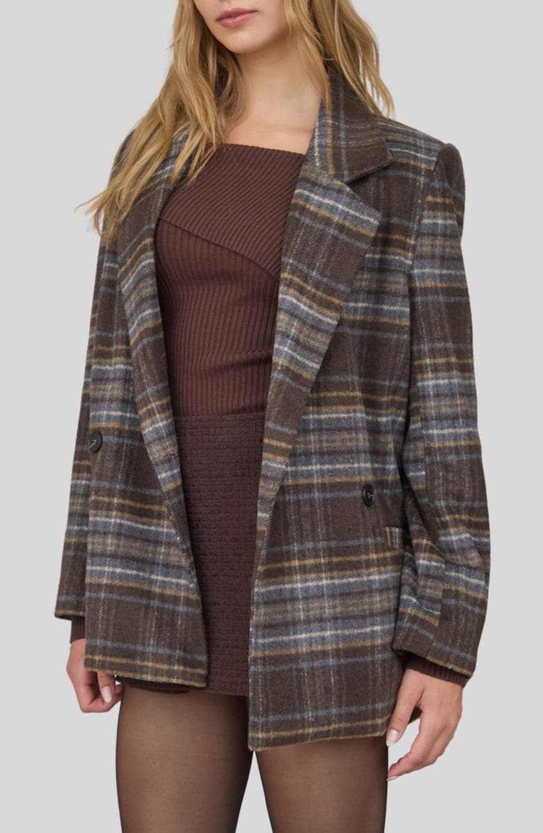 Blu Pepper Plaid Notch Lapel Double Breasted Blazer, Alternate, color, Brown Multi