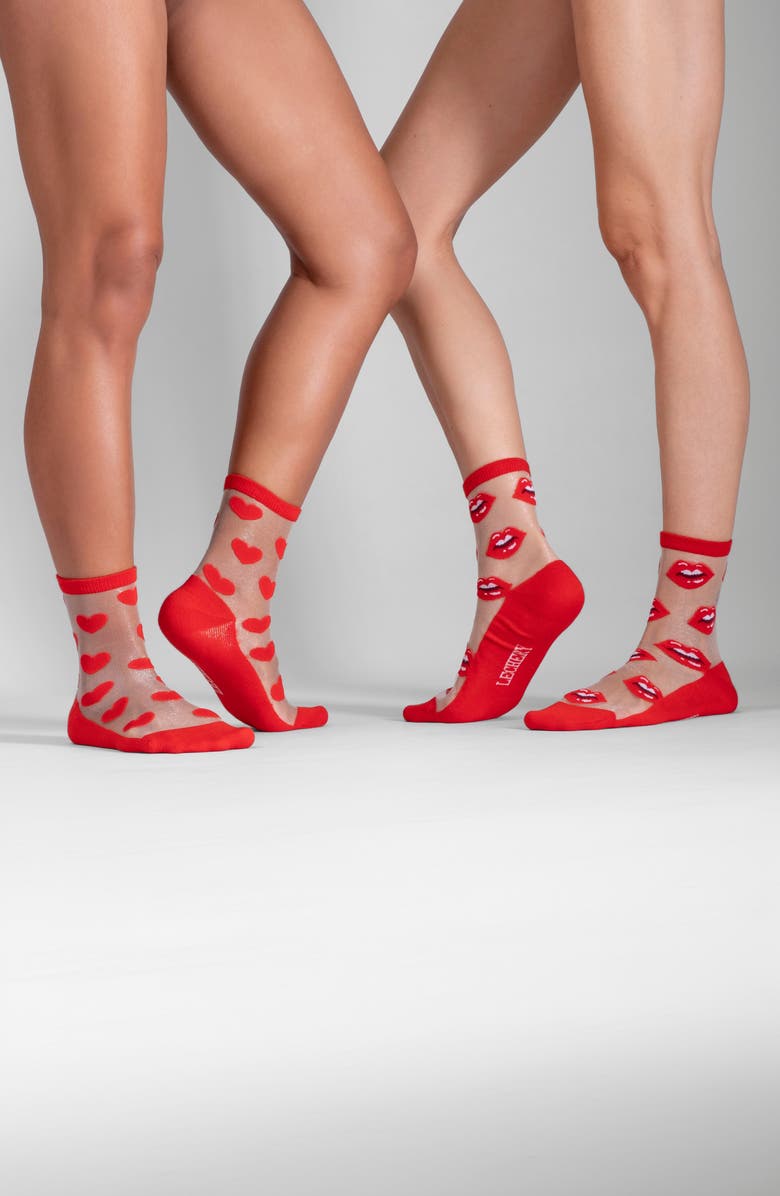 LECHERY<sup>®</sup> 2-Pack Hearts & Lips Sheer Crew Socks, Alternate, color, 