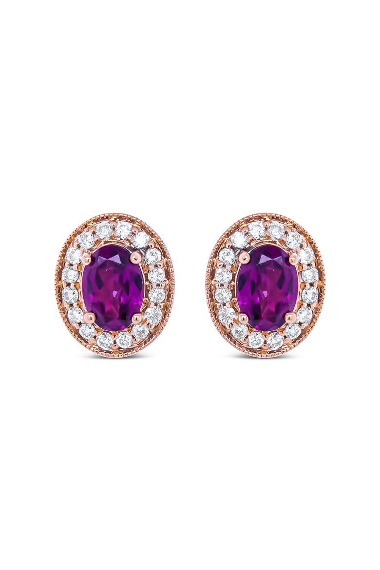 14K Rose Gold Garnet and 3/8 Cttw Diamond Halo Stud Earrings, Alternate, color, Pink