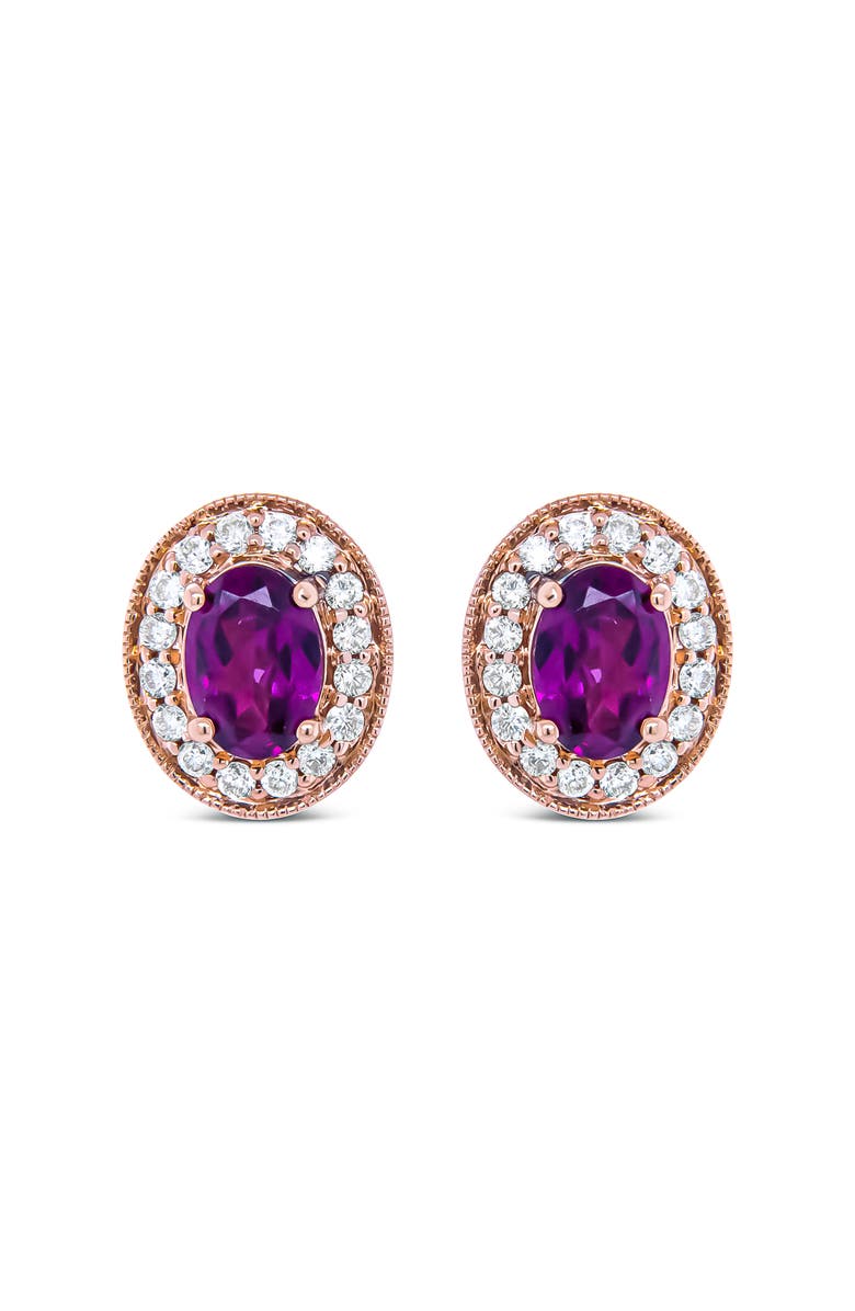 Haus of Brilliance 14K Rose Gold Garnet and 3/8 Cttw Diamond Halo Stud Earrings, Alternate, color, Pink