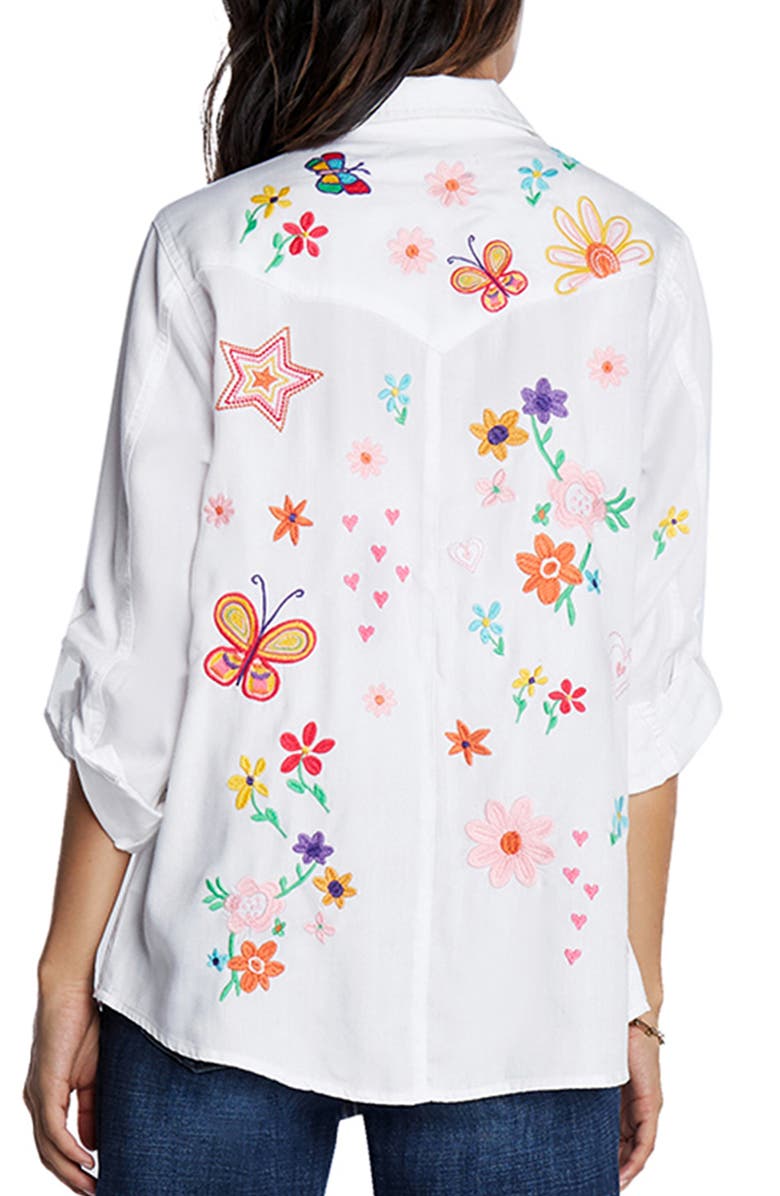 Billy T Sketchbook Embroidered Button-Up Shirt, Alternate, color, White
