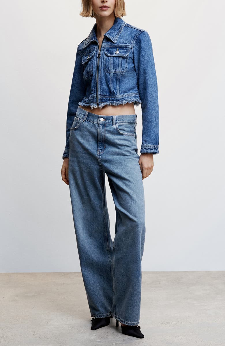 MANGO High Waist Distressed Hem Wide Leg Jeans, Alternate, color, 