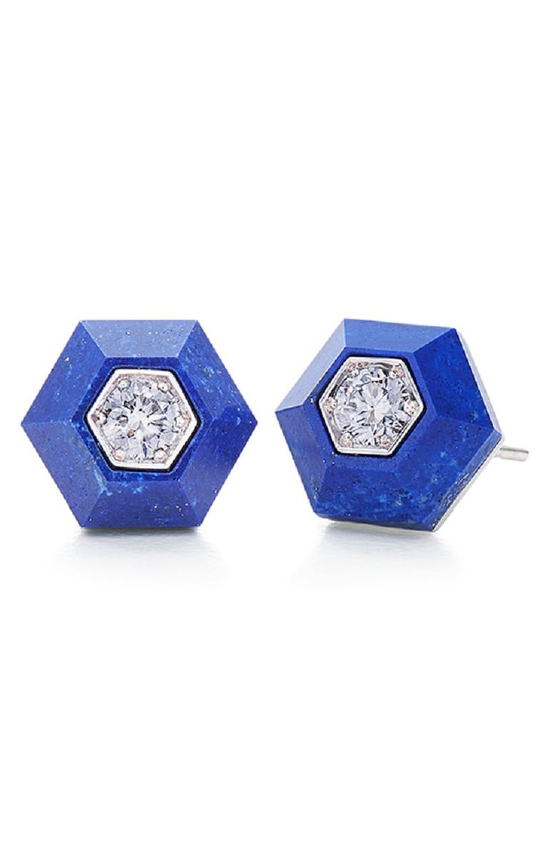 Fred Leighton Hexagonal Diamond Stud Earrings, Main, color, Lapis