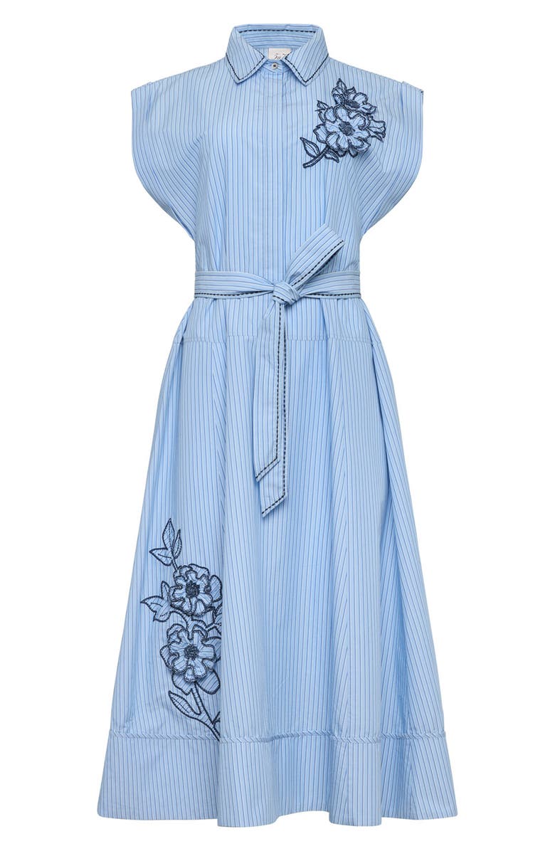 Cinq à Sept Callie Floral Appliqué Stripe Midi Shirtdress, Alternate, color, Blue Wisteria Multi