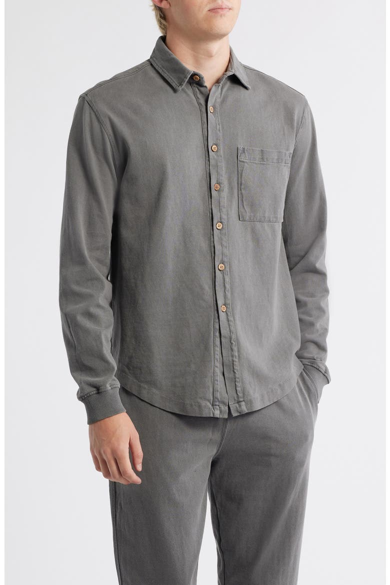 Caza Rib Organic Cotton Knit Button-Up Shirt, Main, color, SLATE