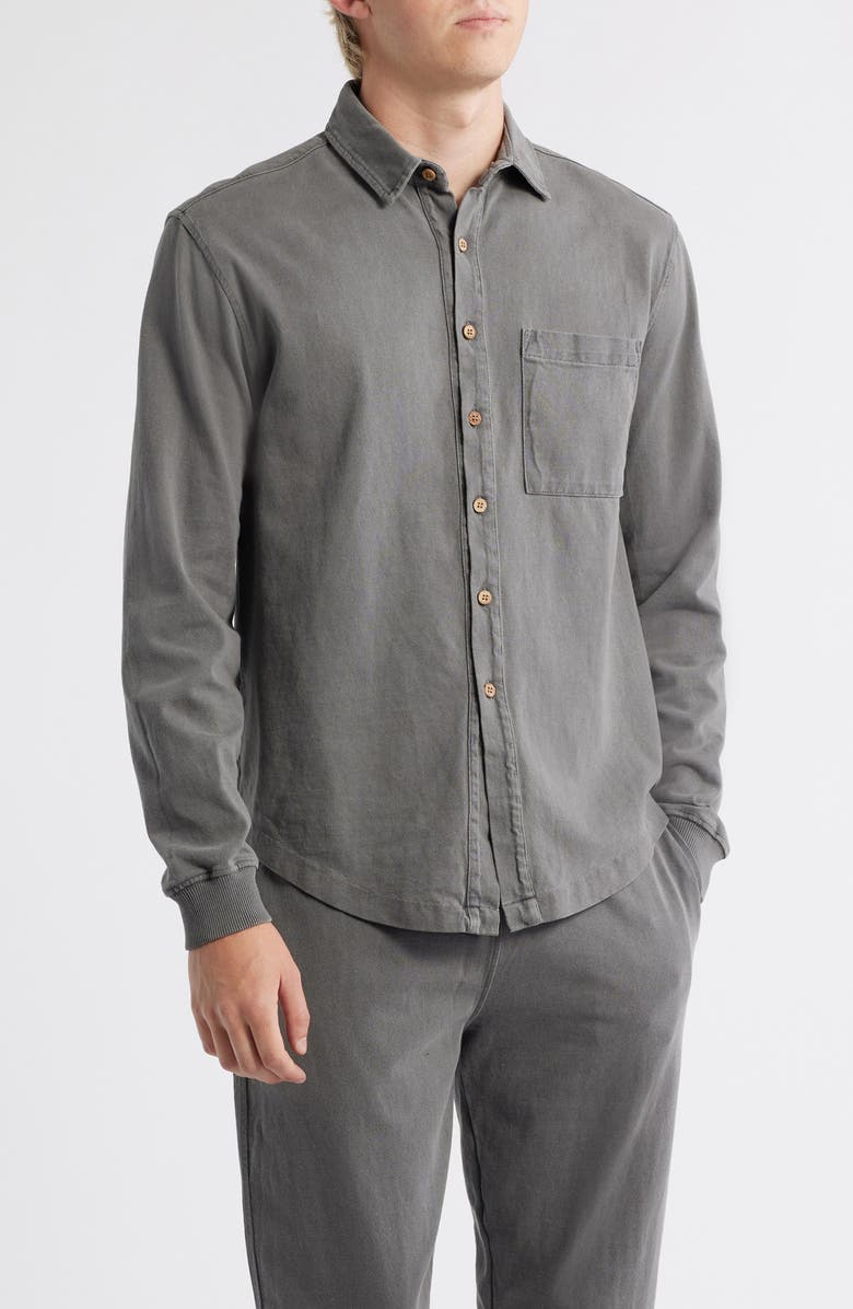 ALEX CRANE Caza Rib Organic Cotton Knit Button-Up Shirt, Main, color, Slate