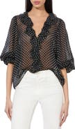Alice + Olivia Betsie Clip Dot Ruffle Sheer Silk Blend Top