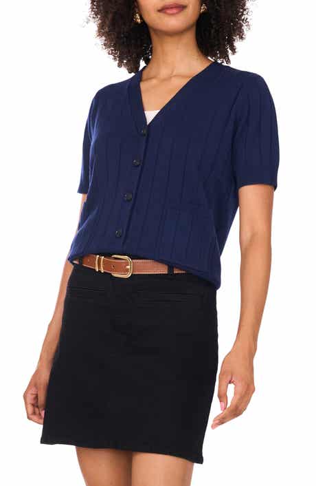 Vince Camuto Wide Rib Short Sleeve Cardigan