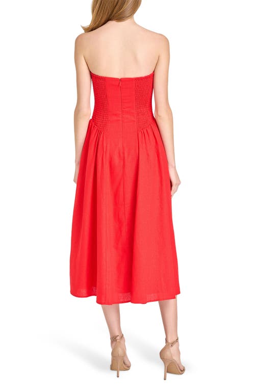 Wayf Giulia Strapless Linen Blend Midi Sundress In Red
