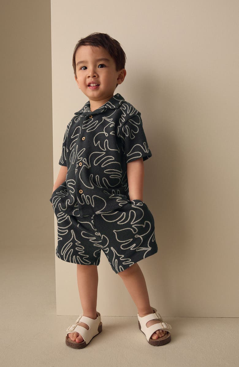 NEXT Kids' Palm Leaf Button-Up Shirt & Shorts Set, Alternate, color, Black