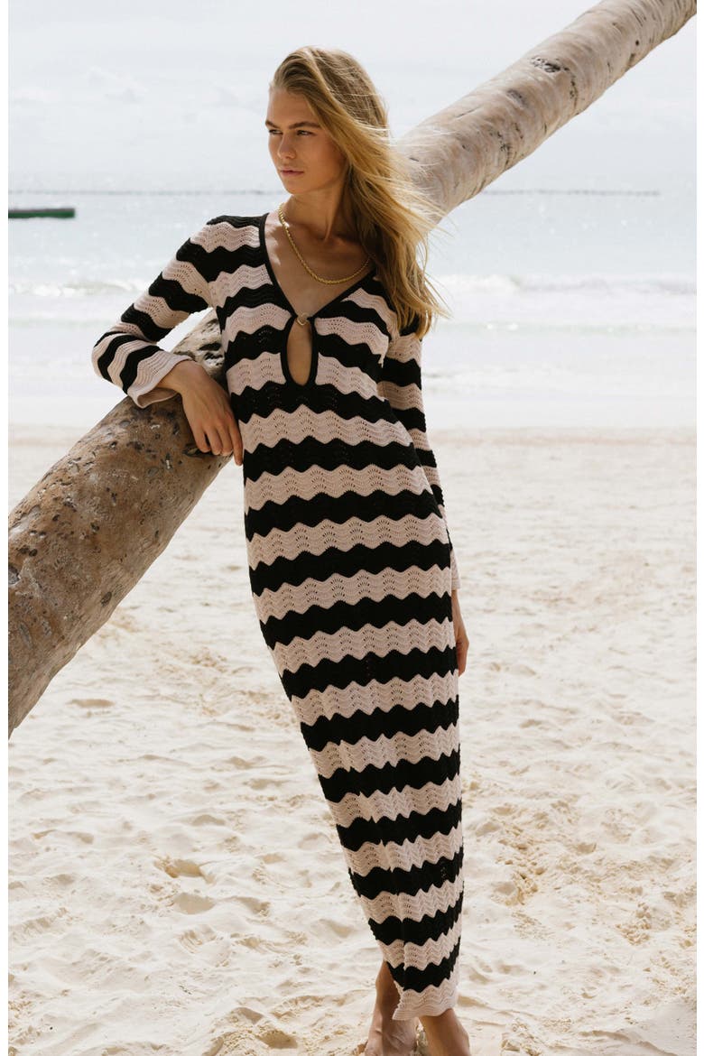 Ella Stripe Long Sleeve Knit Cover-Up Dress, Alternate, color, NEUTRAL