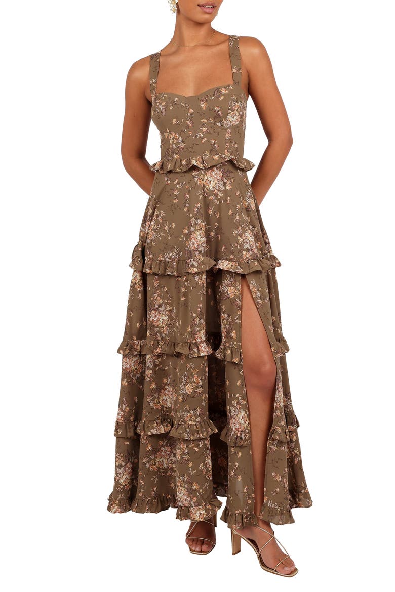 Lillee Tiered Maxi Dress, Main, color, OLIVE PRINT