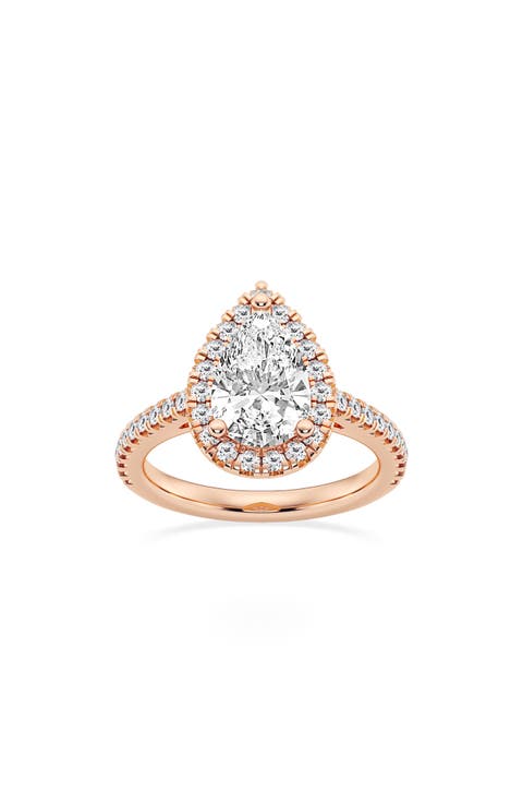 14K Gold Pear Cut Lab Created Diamond Halo Ring - 2.50ct.