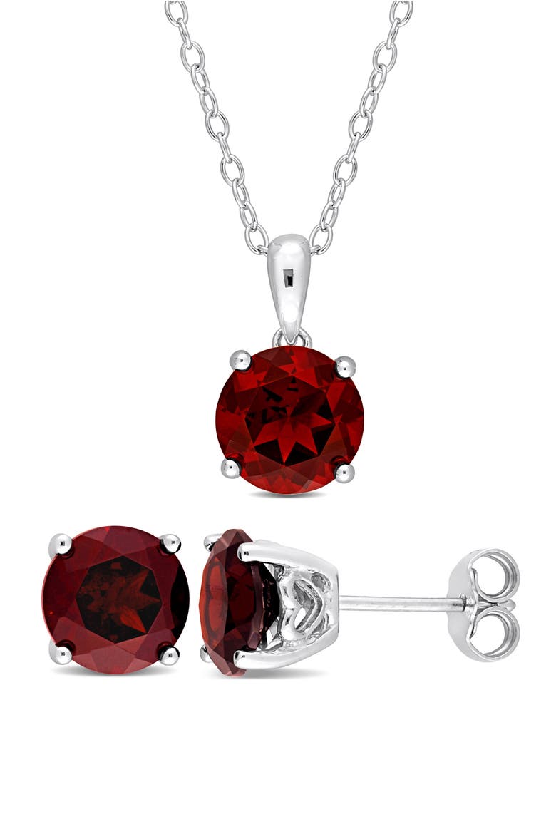 Garnet Solitaire Pendant Necklace & Stud Earrings Set, Main, color, RED