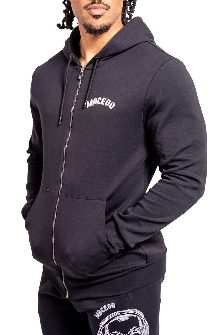 Skull Graphic Zip-Up Hoodie, Alternate, color, BLACK