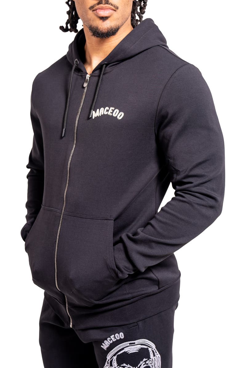 Maceoo Skull Graphic Zip-Up Hoodie, Alternate, color, Black