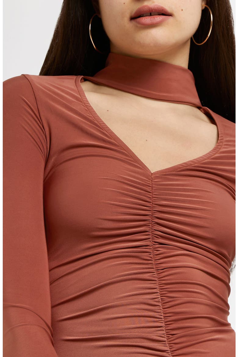 Long Sleeve Ruched Choker Top, Alternate, color, RUST
