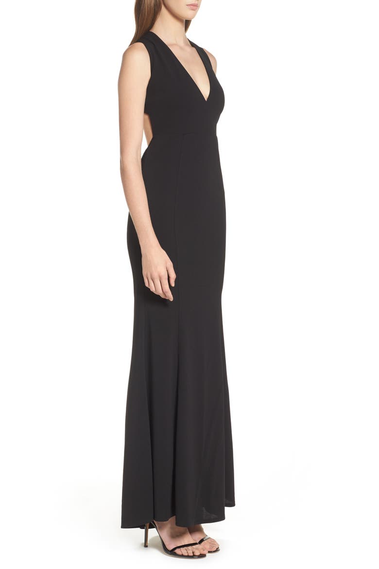 Heaven & Earth Plunge Neck Gown, Alternate, color, BLACK