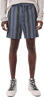 John Varvatos Stripe Cotton & Hemp Drawstring Shorts