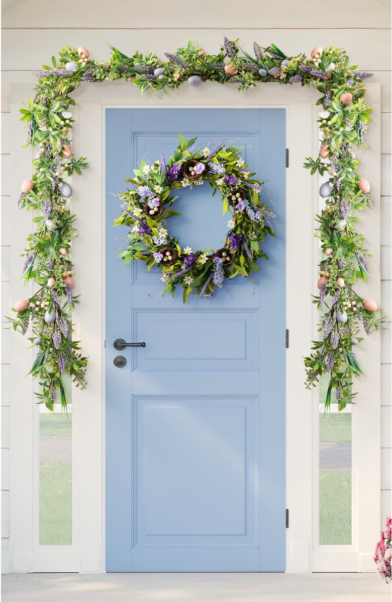 Glitzhome 72"L Easter Egg & Lavender Garland, Alternate, color, Green