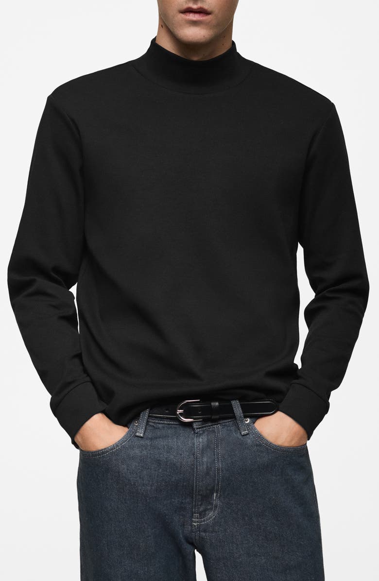 MANGO Long Sleeve Cotton Mock Neck T-Shirt, Main, color, 