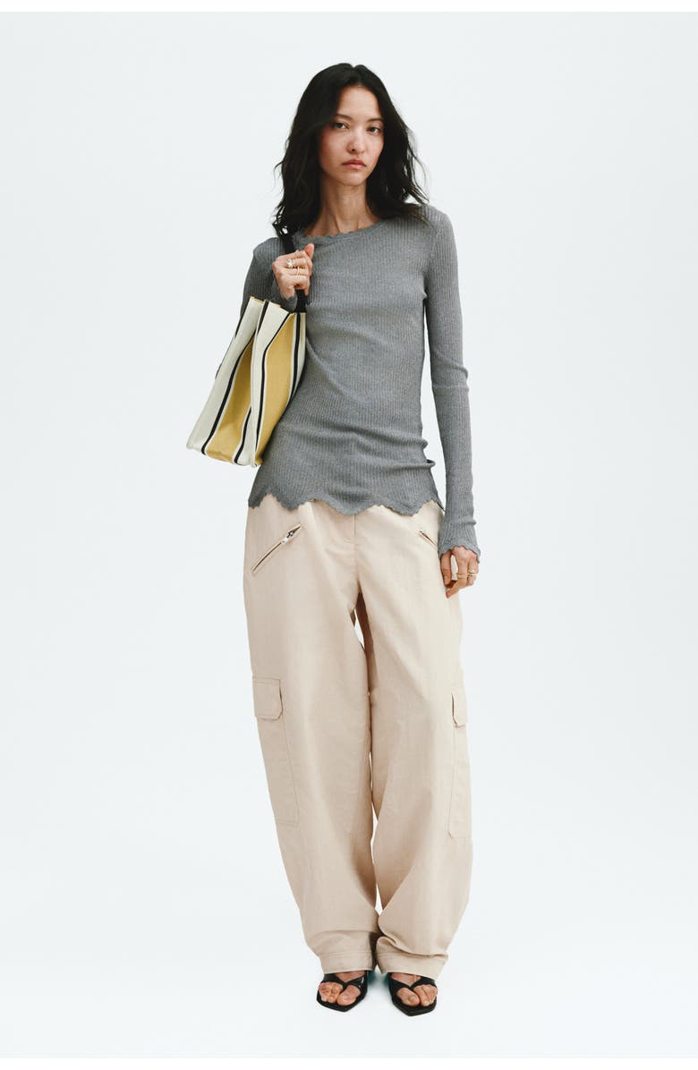 H&M Oversized Cargo Trousers, Alternate, color, Light Beige