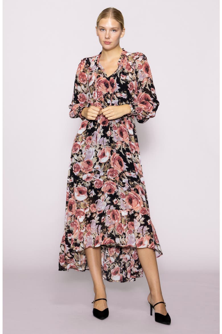 Print Long Sleeve Dress, Alternate, color, BLACK MULTI