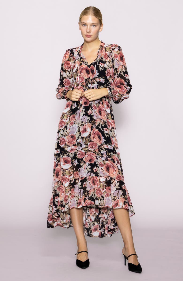 MELLODAY Print Long Sleeve Dress, Alternate, color, Black Multi