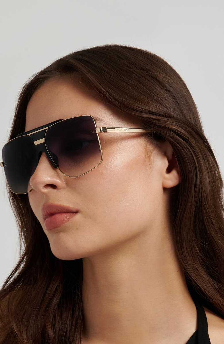 Victoria Beckham 62mm Square Aviator Sunglasses, Alternate, color, Black Gold/ Dark Grey Sf
