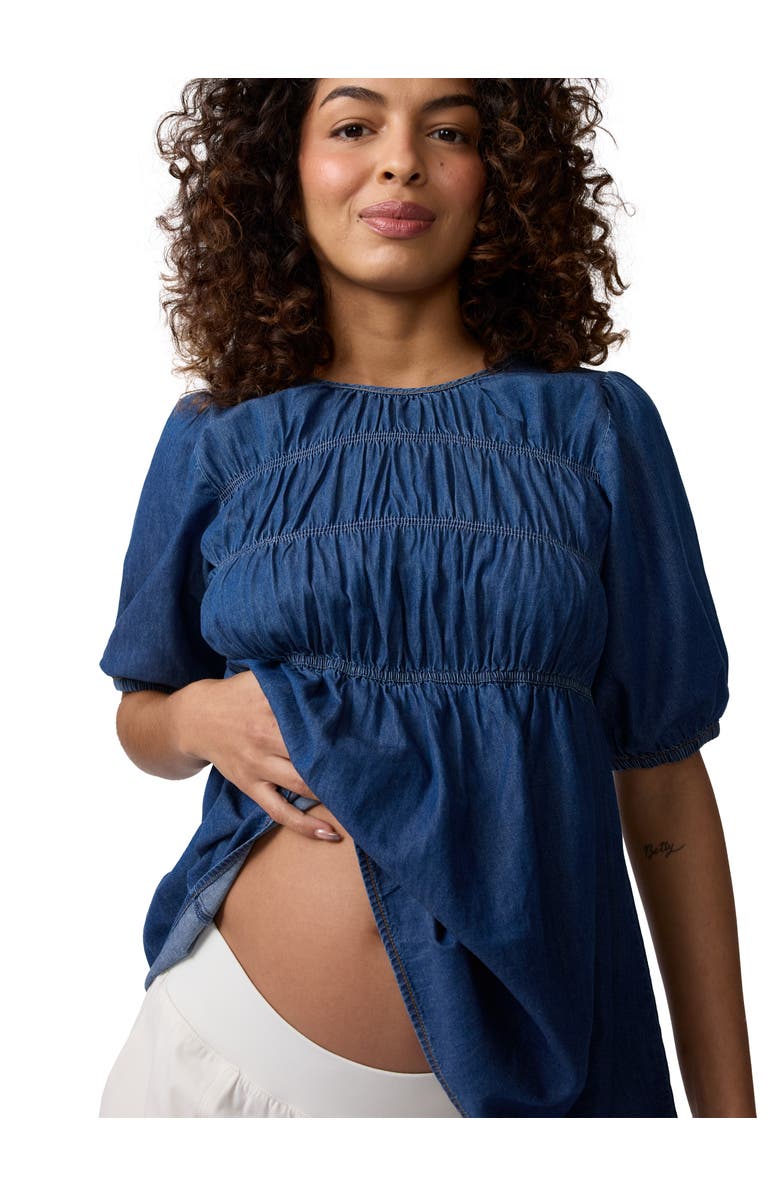 Ingrid & Isabel Short Sleeve Chambray Smocked Top, Alternate, color, Indigo Chambray