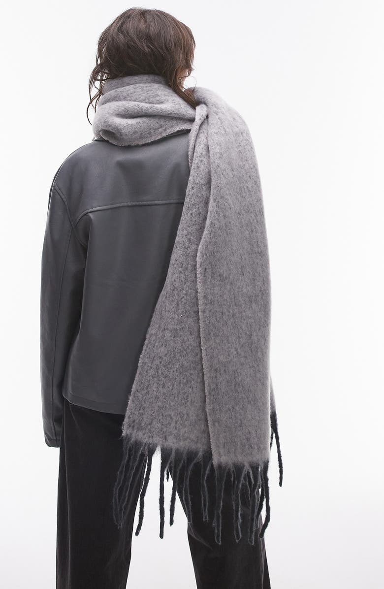 Topshop Sydney Fringe Trim Blanket Scarf, Alternate, color, Charcoal