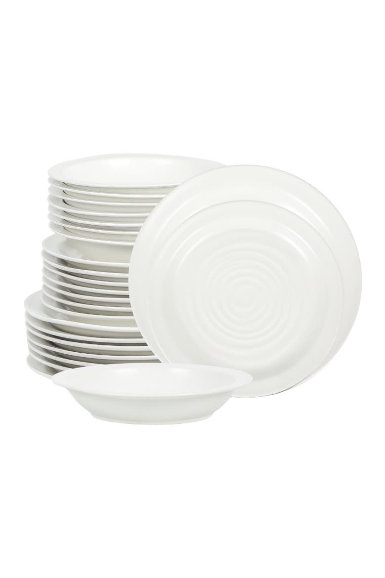 Orbit Stoneware 24-Piece Dinnerware Set with Pasta Bowls, Main, color, White